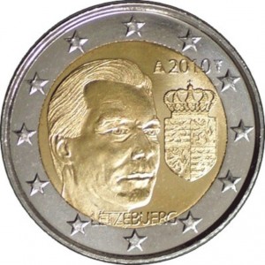2 Евро Люксембург Герб Великого герцога Люксембурга (2010 года)